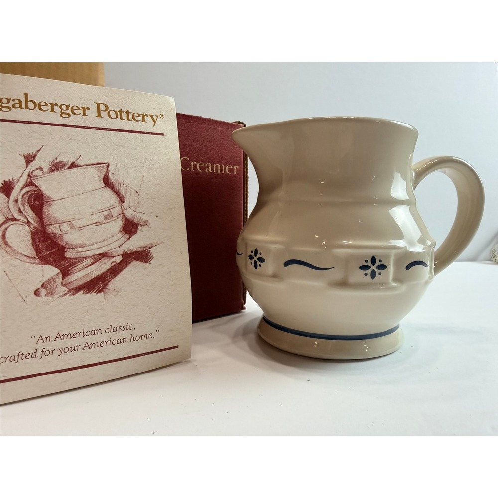 Longaberger Pottery Woven Traditions Blue Creamer Pitcher NIB Made in USA
